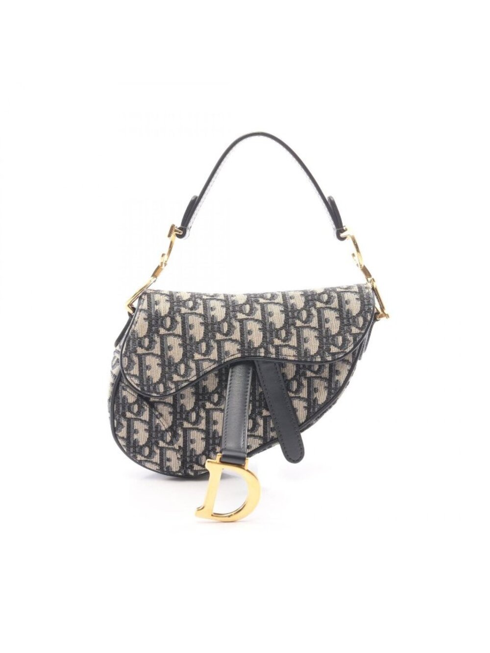 Dior Handbag Saddle Bag Mini Oblique Jacquard Ivory Navy Canvas Leather